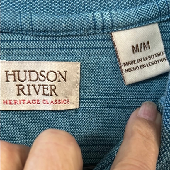 Hudson River Blue Polo Shirt with Classic Collar - Picture 2 of 4